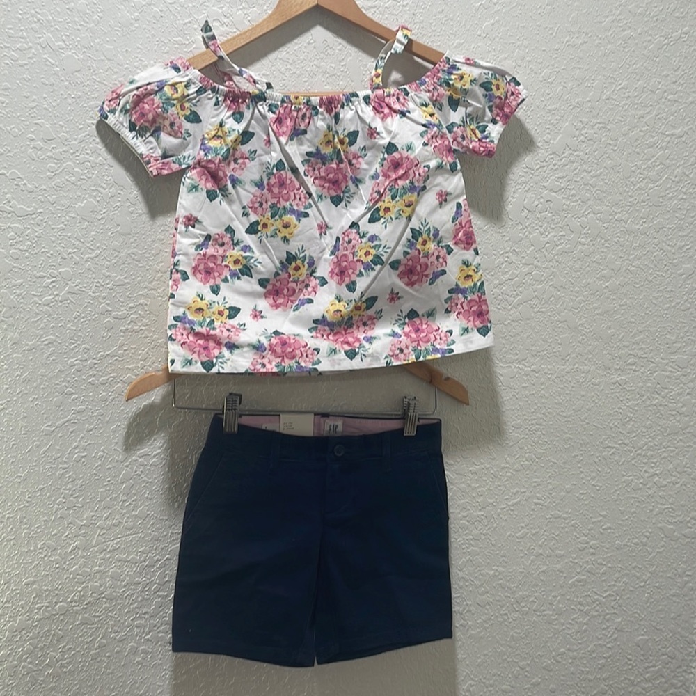 Janie and jack &GAP floral top& navy blue shorts set size 6 NWT